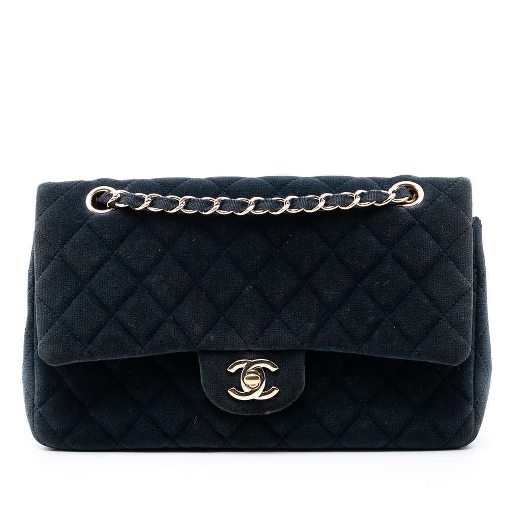 Chanel Medium Classic Velvet Double Flap Blue Velvet Very good - Front View
