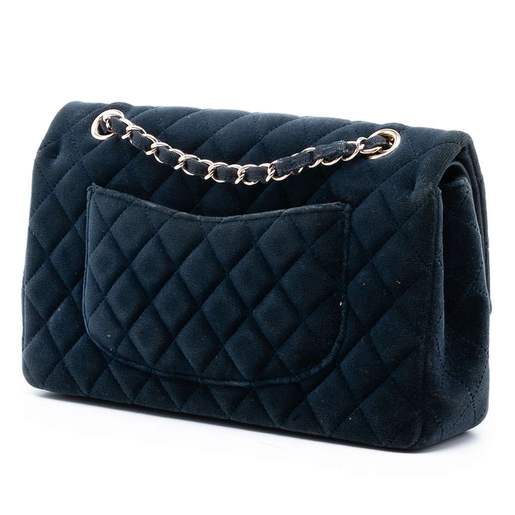 Chanel Medium Classic Velvet Double Flap Blue Velvet Very good - Back View