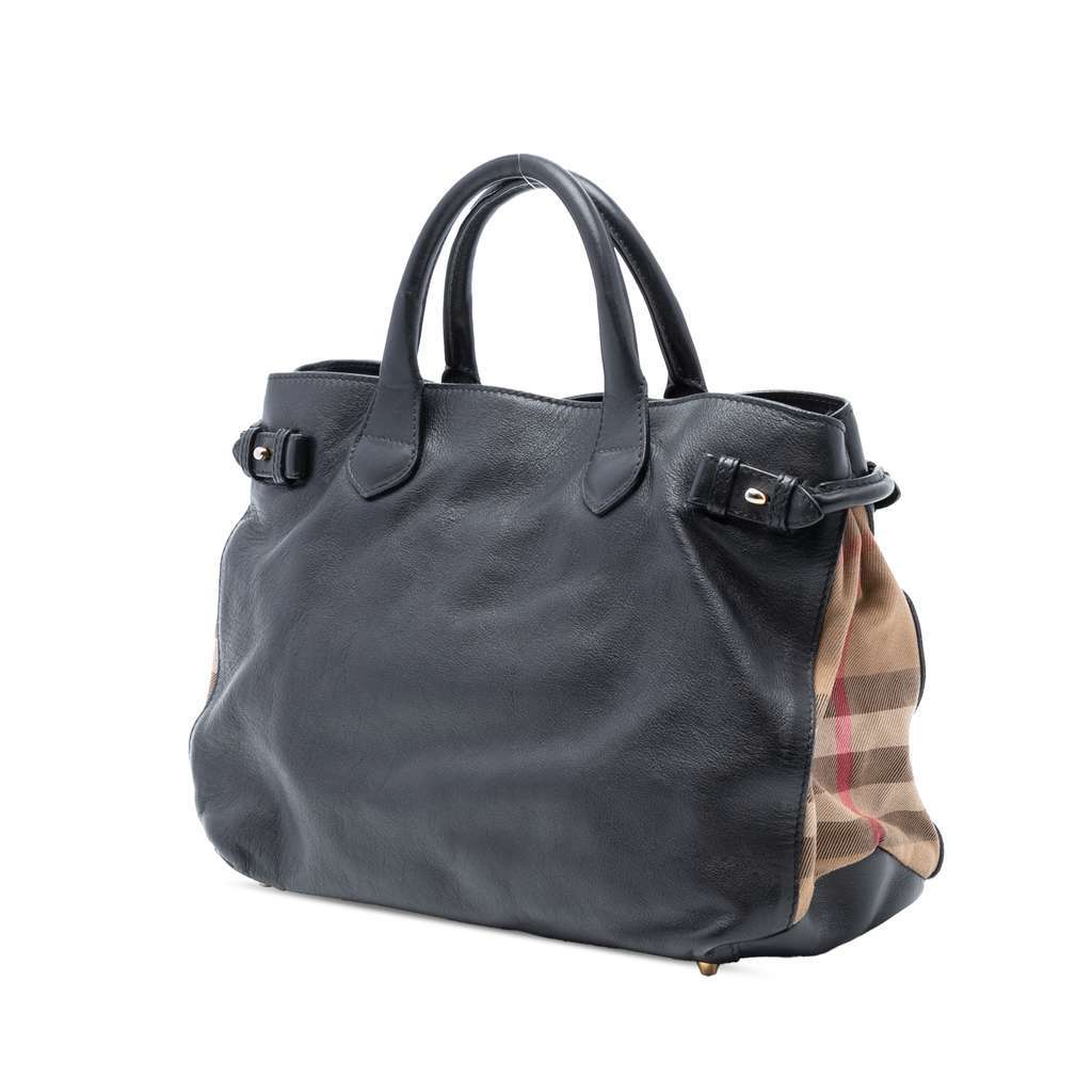 Burberry Medium Leather and House Check Banner Satchel Black Leather Very good condition - Back View