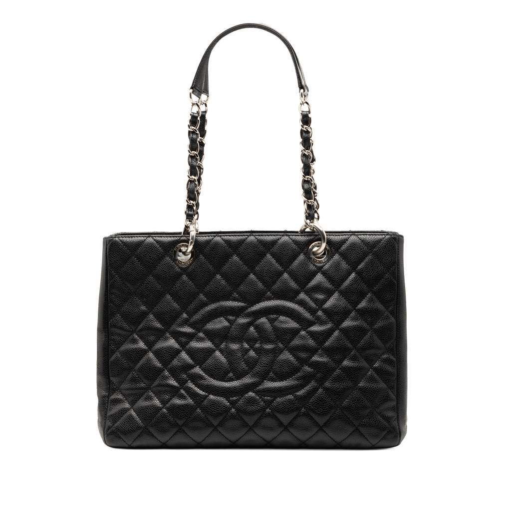 Chanel Caviar Grand Shopping Tote Black Leather Very good - Front View