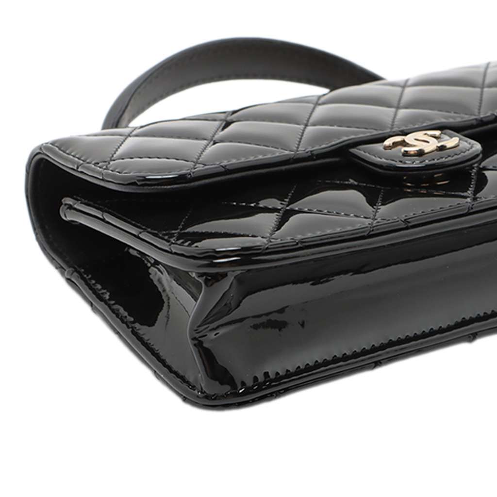 Chanel CC Quilted Patent Top Handle Phone Holder with Chain Black Leather Good - Inside View