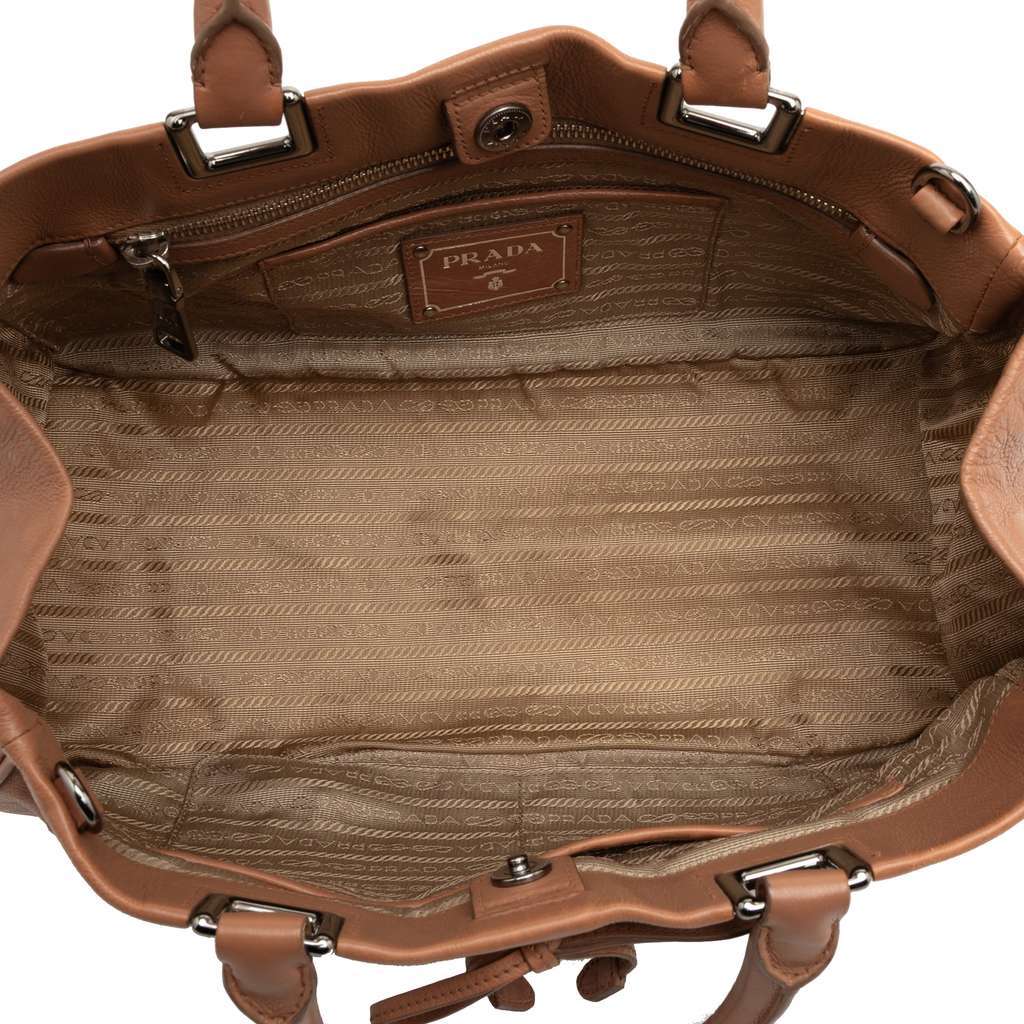Prada Vitello Ribbon Satchel Brown Leather Very good condition - Model View
