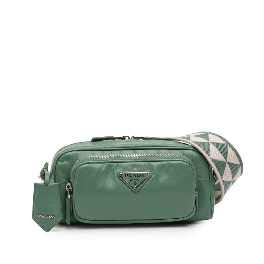 Prada Nappa Antique Multi Pocket Crossbody Green Leather Very good - Front View