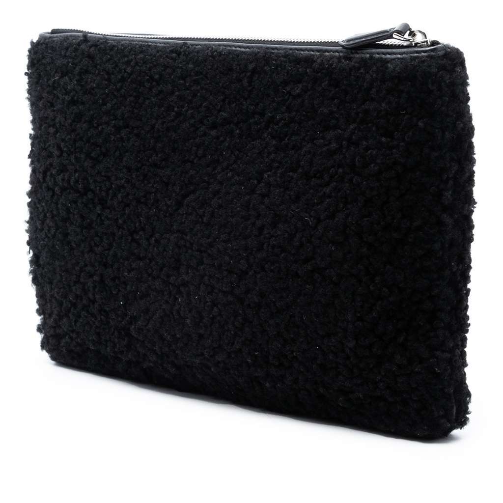 Fendi Shearling FF Flat Pouch Black Very good - Back View