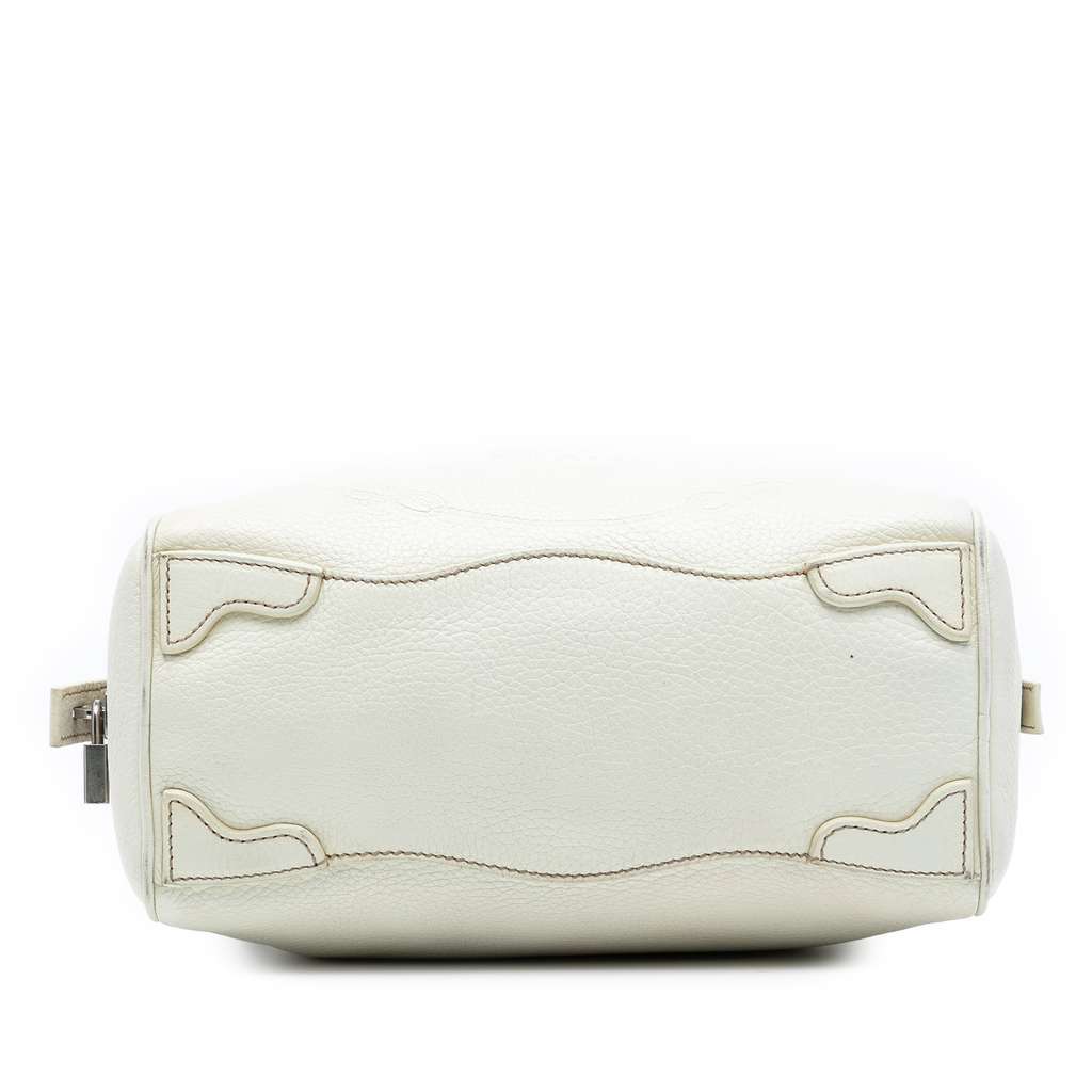 Prada Vitello Daino Embossed Logo Bauletto Bag White Leather Very good condition - Inside View