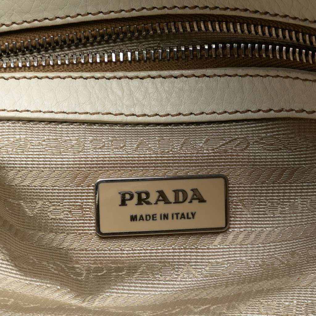 Prada Vitello Daino Embossed Logo Bauletto Bag White Leather Very good condition - Box View