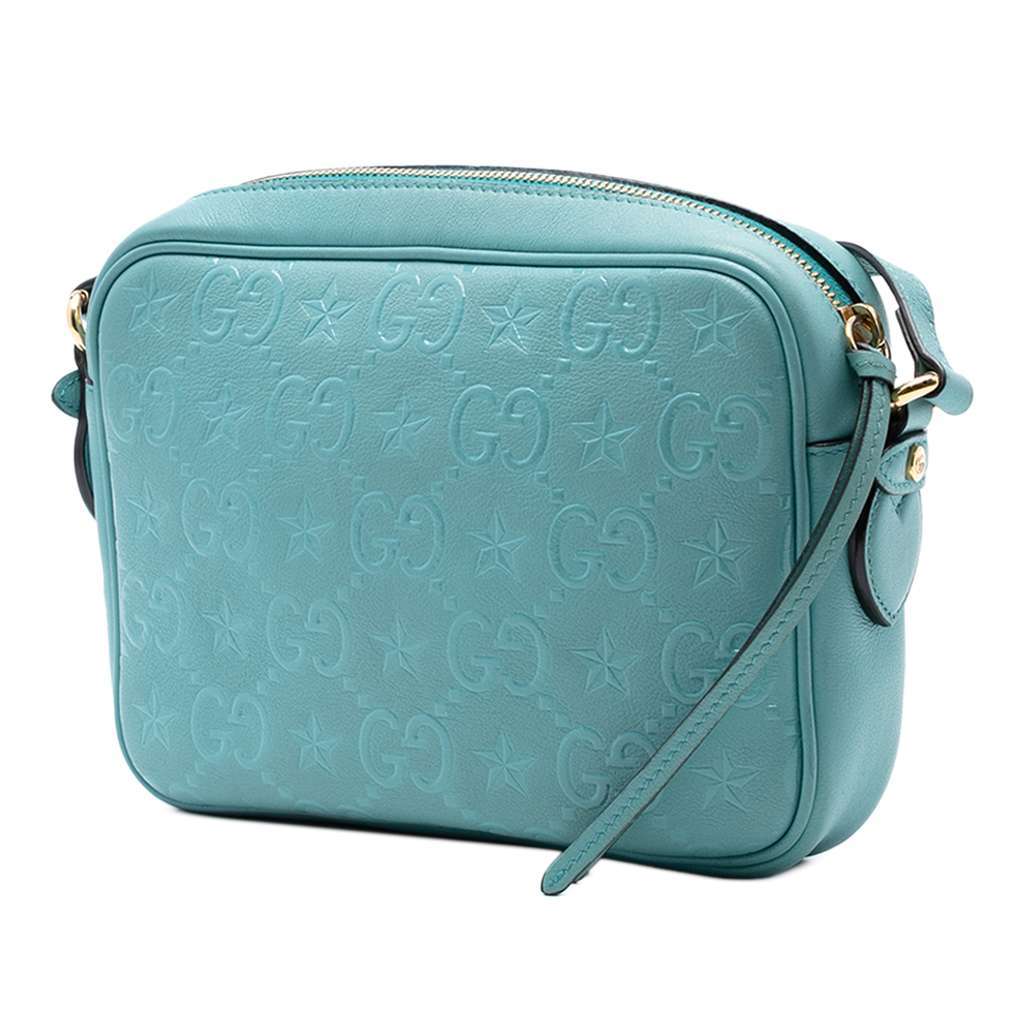 Gucci GG Star Embossed Leather Crossbody Blue Leather Very good - Back View