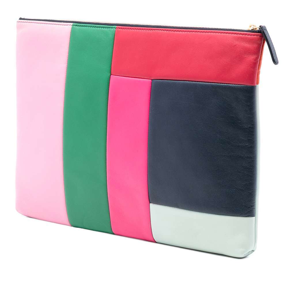 Chanel Large Lambskin Colorblock Patchwork O Case Blue Leather Good - Back View
