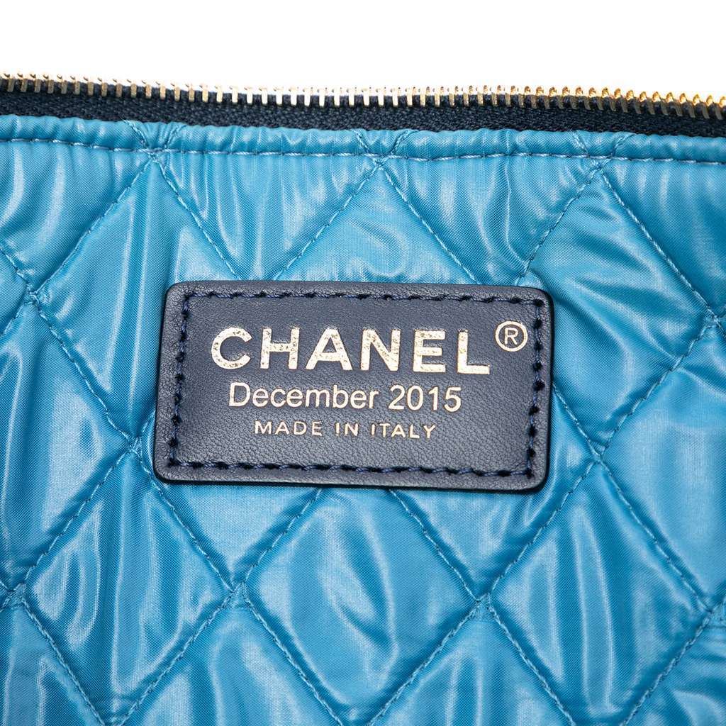 Chanel Large Lambskin Colorblock Patchwork O Case Blue Leather Good - Box View