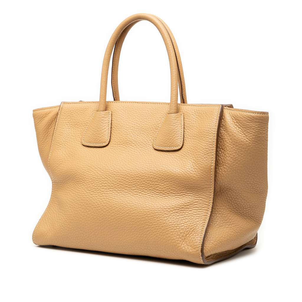 Prada Vitello Daino Front Pocket Open Convertible Tote Brown Leather Good - Back View