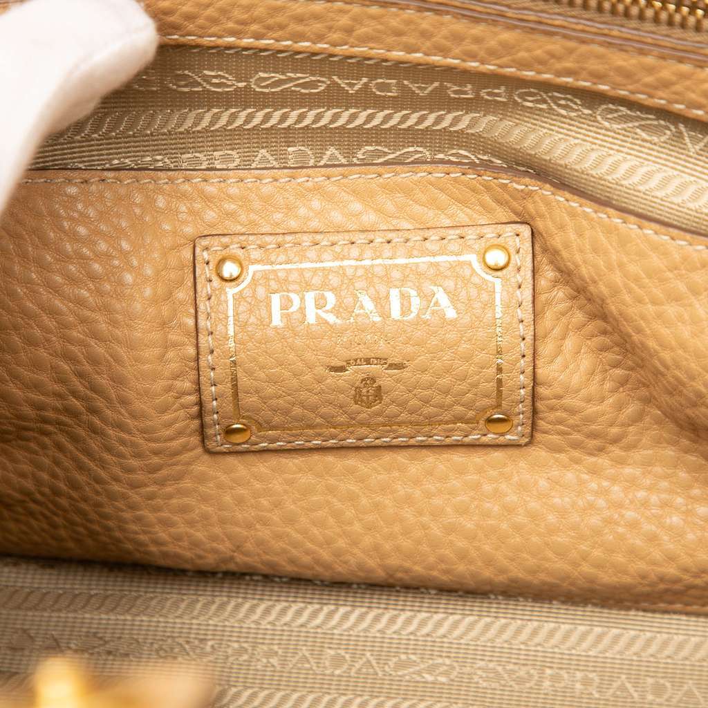 Prada Vitello Daino Front Pocket Open Convertible Tote Brown Leather Good - Box View