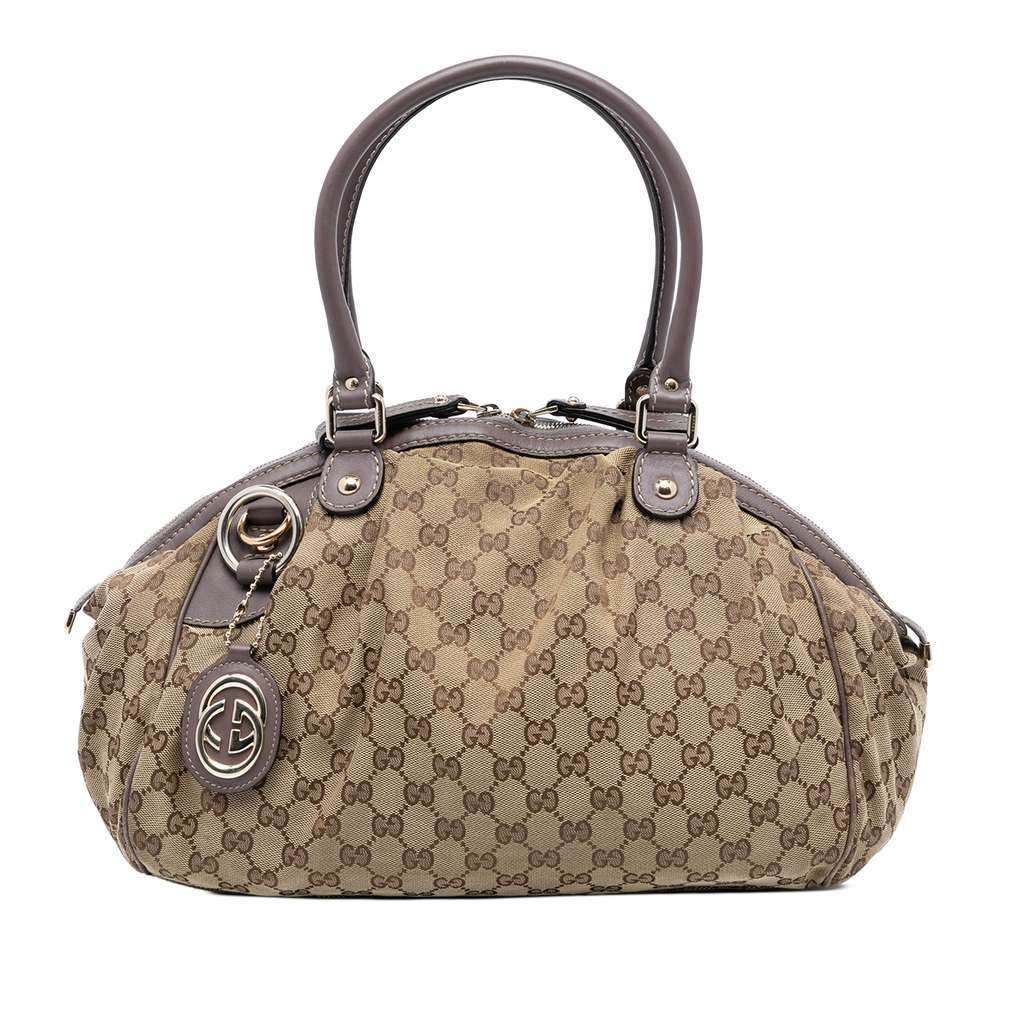 Gucci GG Canvas Sukey Satchel Brown Canvas Good - Front View