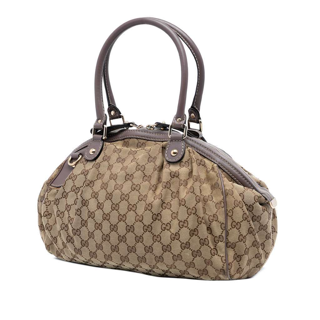 Gucci GG Canvas Sukey Satchel Brown Canvas Good - Back View
