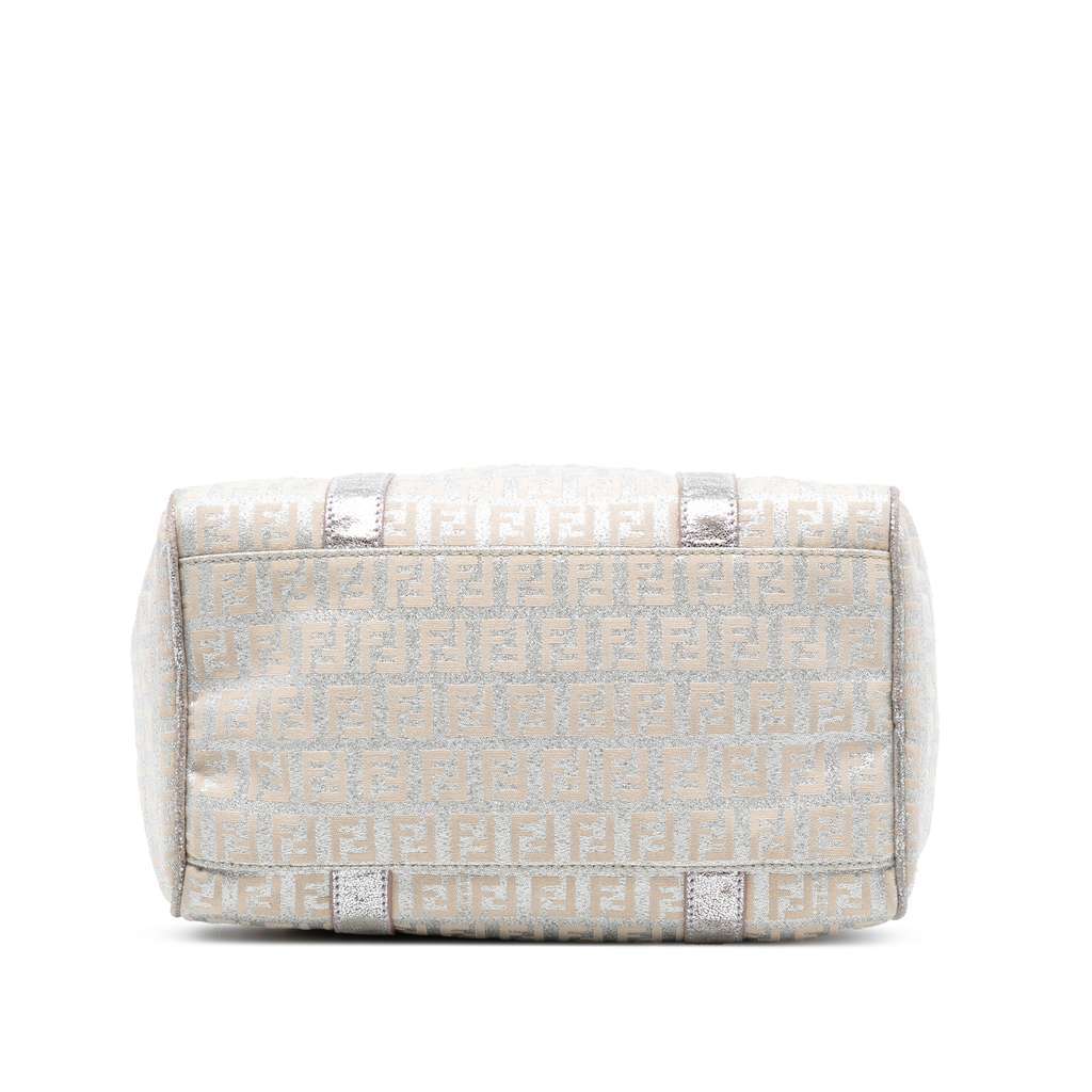 Fendi Mini Zucchino Metallic Canvas Forever Bauletto Boston Bag Silver Canvas Very good condition - Inside View