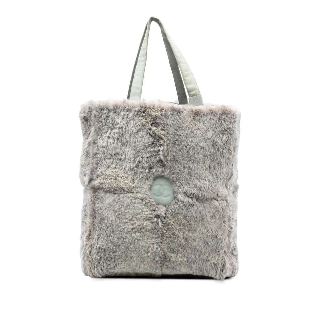 Chanel CC Lapin Fur Tote Grey Very good - Front View