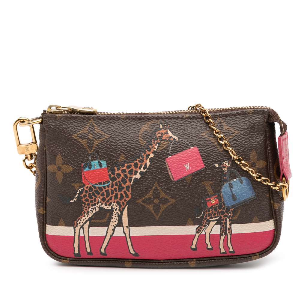 Louis Vuitton Monogram Giraffe Christmas Mini Pochette Accessoires Brown Good - Front View