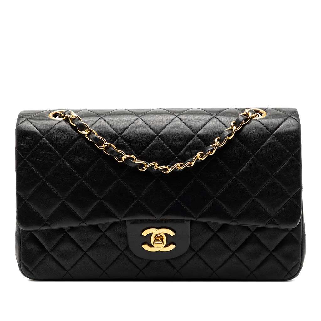 Chanel Medium Classic Lambskin Double Flap Black Leather Very good condition - Front View