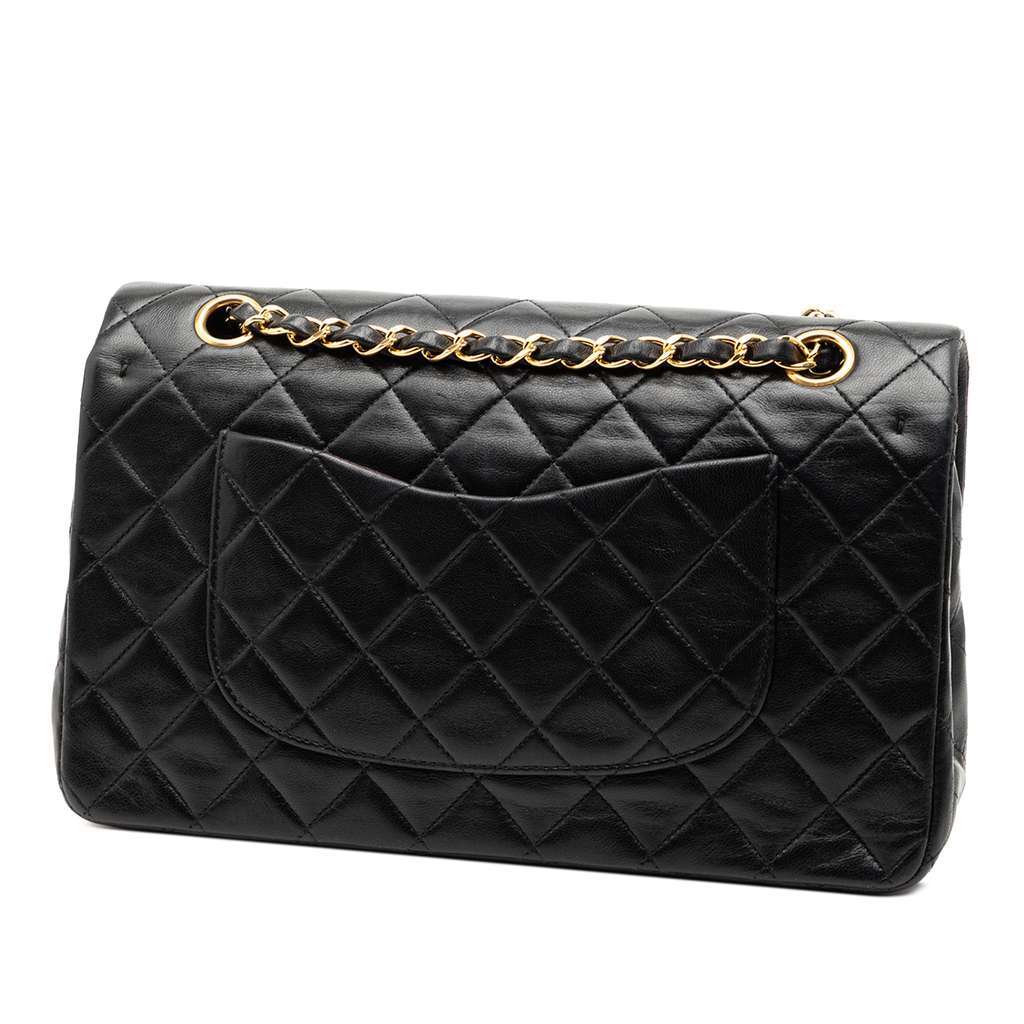 Chanel Medium Classic Lambskin Double Flap Black Leather Very good condition - Back View