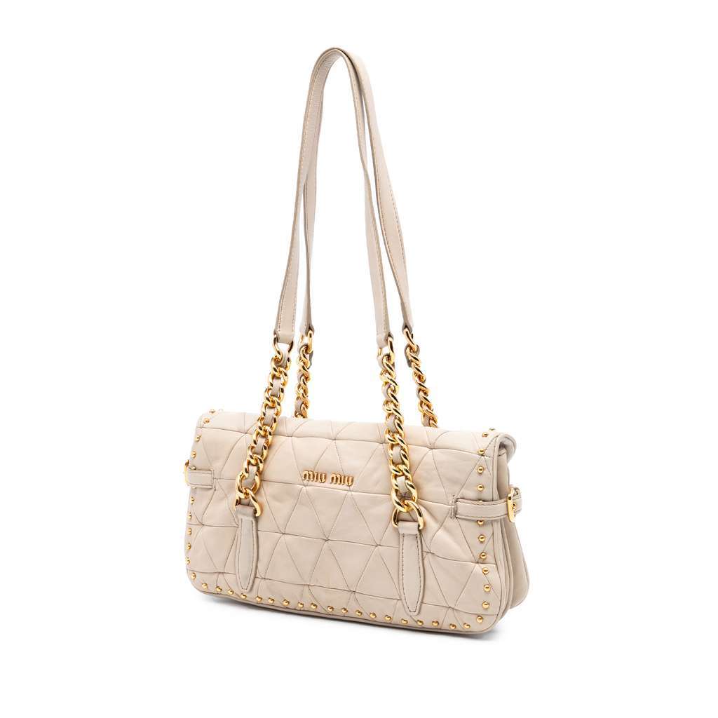 Miu Miu Studded Matelasse Nappa Shoulder Bag Brown Leather Very good condition - Back View