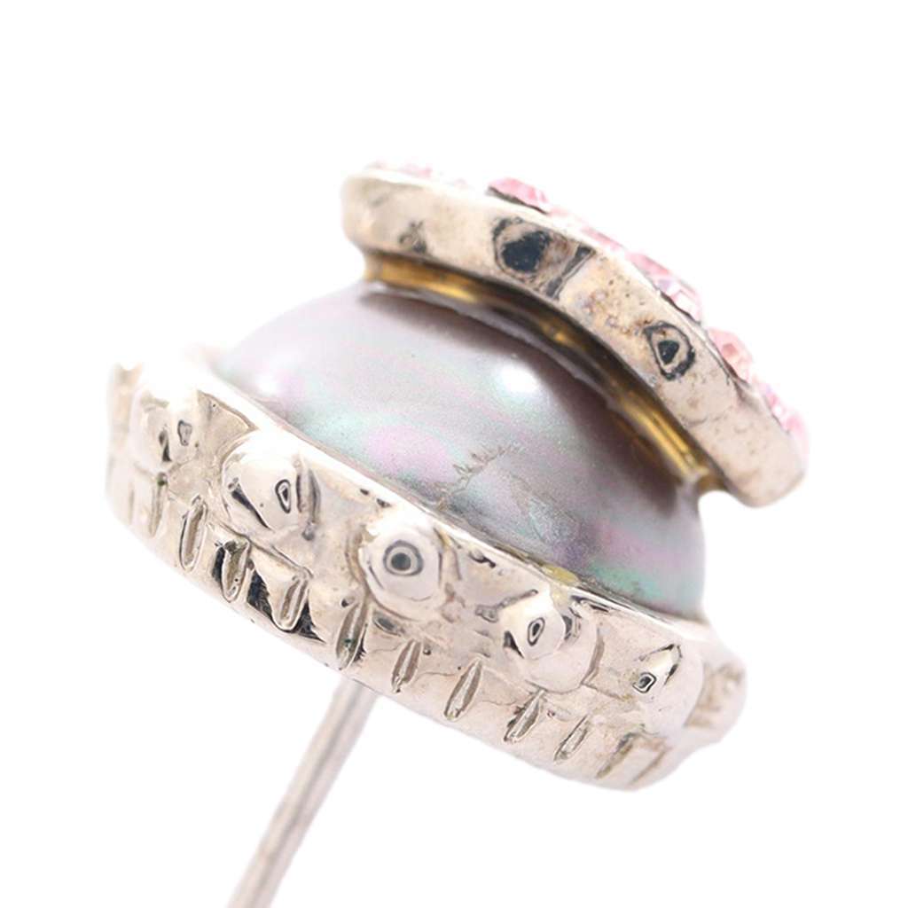 Chanel CC Stainless Steel Rhinestones Push Back Earrings Silver Stainless steel Good condition - Back View