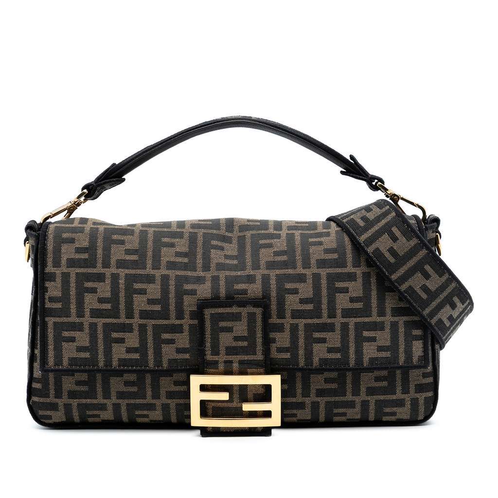 Fendi Large Zucca Canvas Baguette Satchel Brown Canvas Good condition - Front View