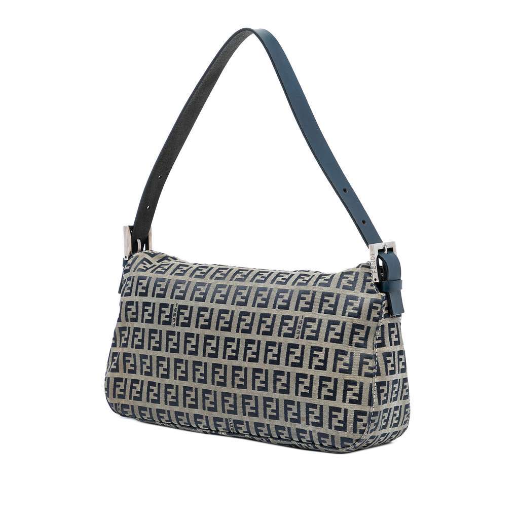 Fendi Zucchino Canvas Double Flap Shoulder Bag Grey Canvas Good - Back View