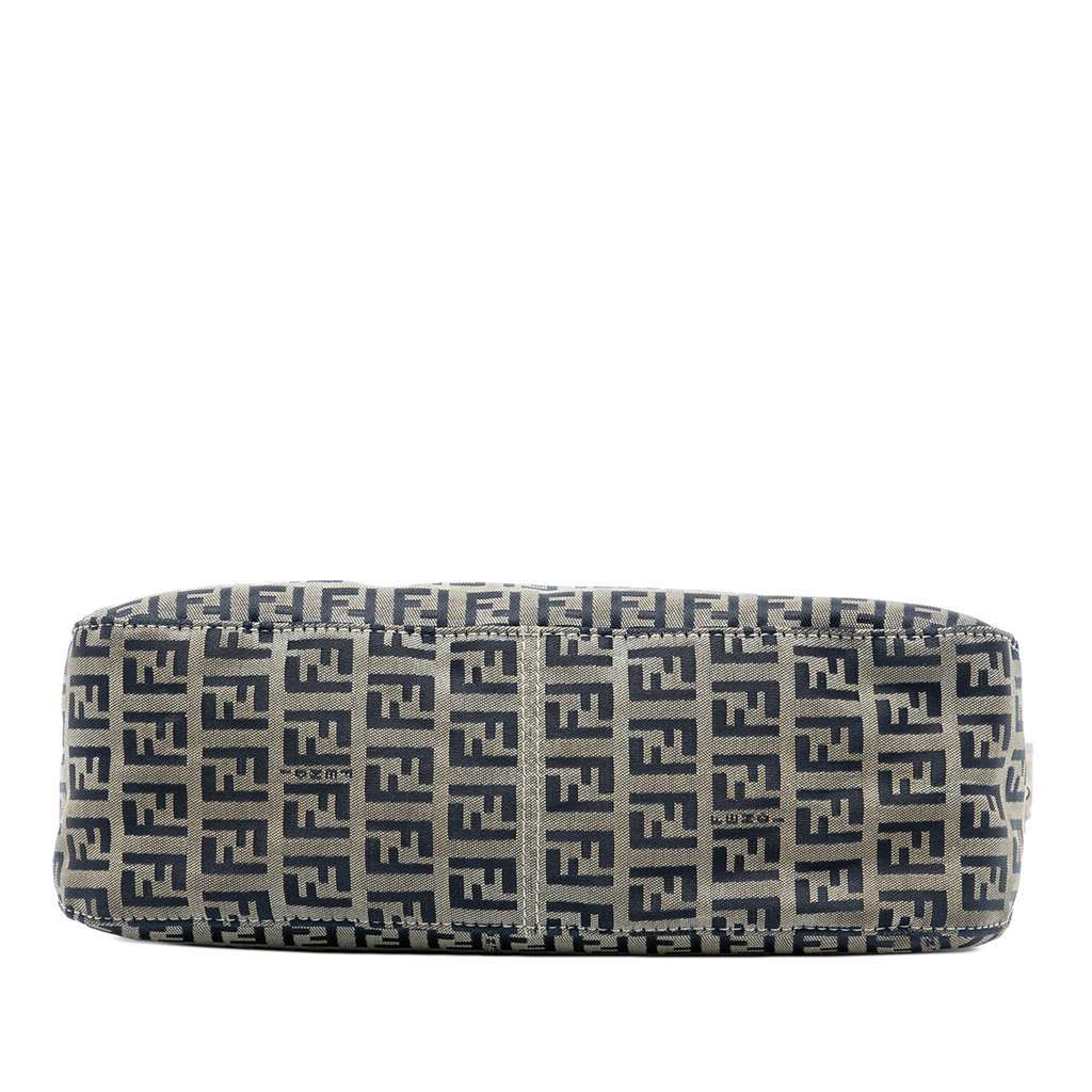 Fendi Zucchino Canvas Double Flap Shoulder Bag Grey Canvas Good - Inside View