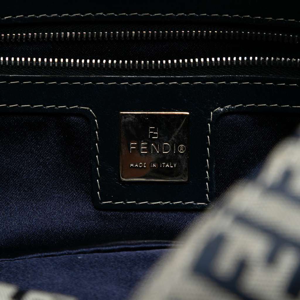 Fendi Zucchino Canvas Double Flap Shoulder Bag Grey Canvas Good - Box View