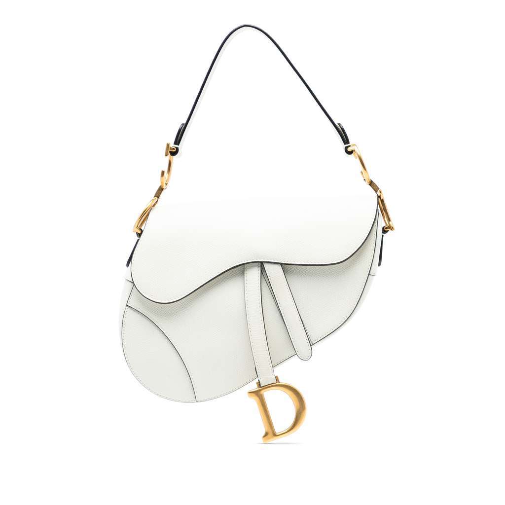 Dior Grained Calfskin Saddle Bag White Leather Good - Front View