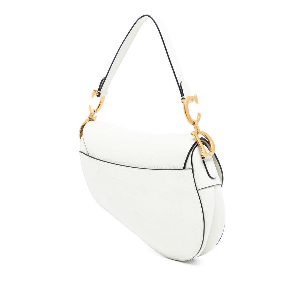 Dior Grained Calfskin Saddle Bag White Leather Good - Back View