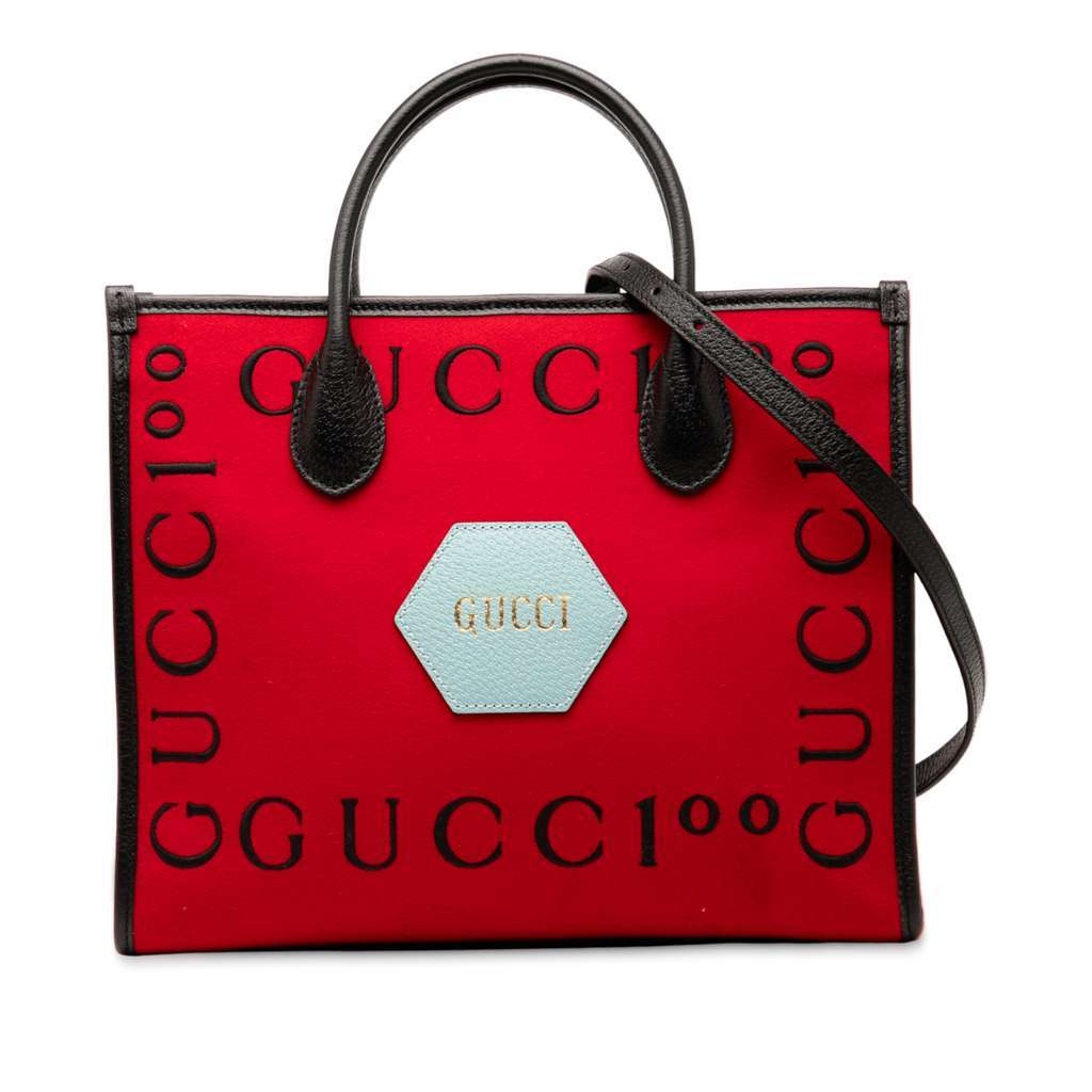 Gucci Felt 100 Centennial Satchel Red Wool Good - Front View