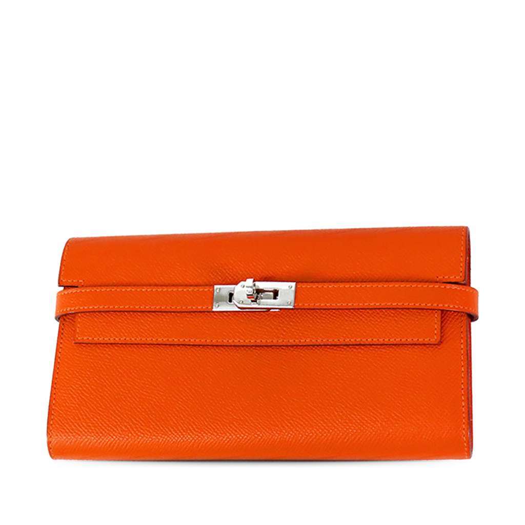 Hermès Epsom Kelly Longue Wallet Orange Leather Good condition - Front View