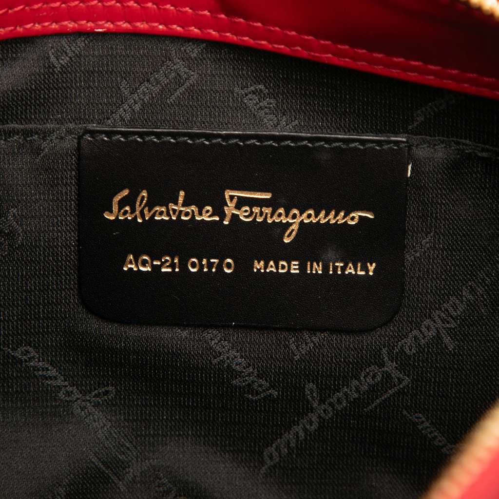 Salvatore Ferragamo Gancini Embossed Leather Shoulder Bag Red Leather Very good condition - Box View