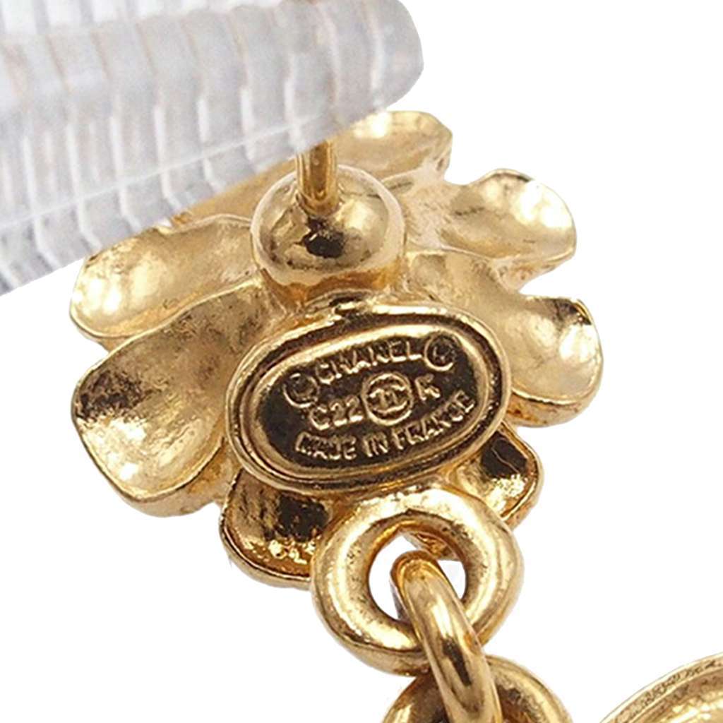 Chanel CC Gold Plated Faux Pearl and Rhinestone Swing Push Back Earrings Gold Metal Good - Inside View