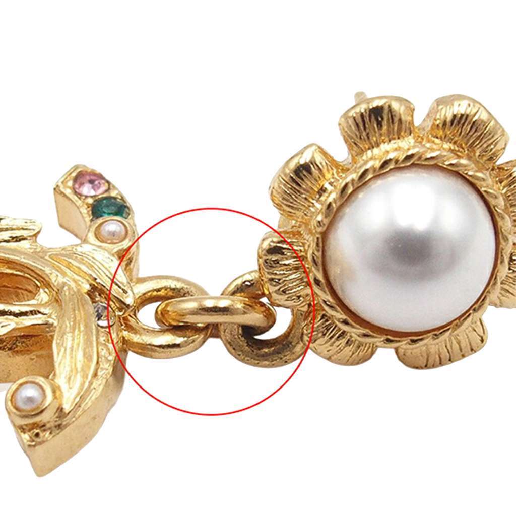 Chanel CC Gold Plated Faux Pearl and Rhinestone Swing Push Back Earrings Gold Metal Good - Box View