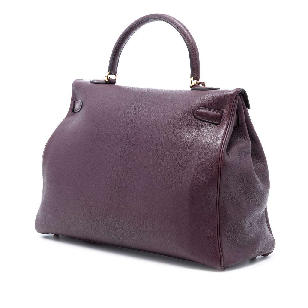 Hermès Chevre Mysore Kelly II Retourne 35 Purple Leather Good condition - Back View