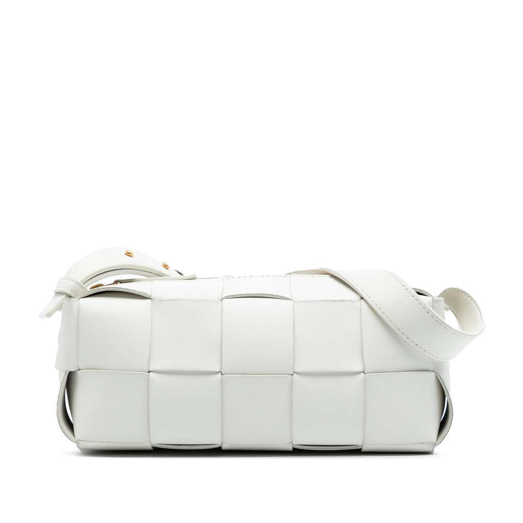Bottega Veneta Small Lambskin Intrecciato Brick Cassette White Leather Very good - Front View