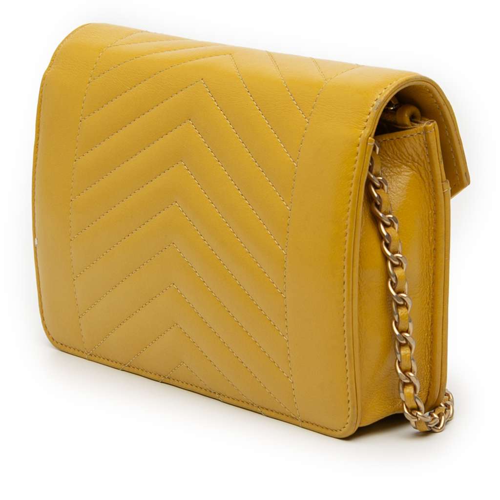 Chanel Small Reversed Chevron Lambskin Flap Yellow Leather Very good - Back View