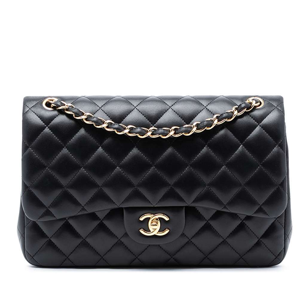Chanel Jumbo Classic Lambskin Double Flap Black Leather Good condition - Front View
