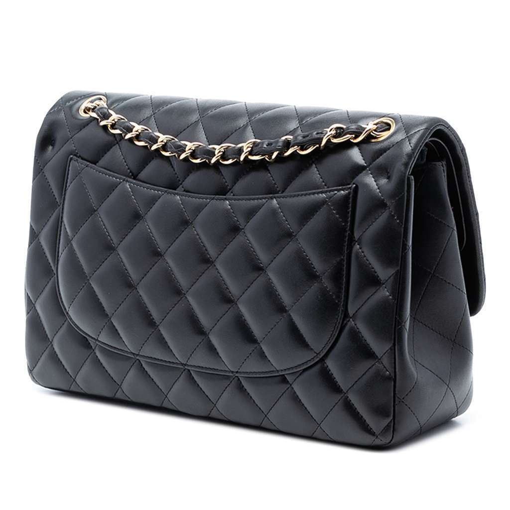 Chanel Jumbo Classic Lambskin Double Flap Black Leather Good condition - Back View