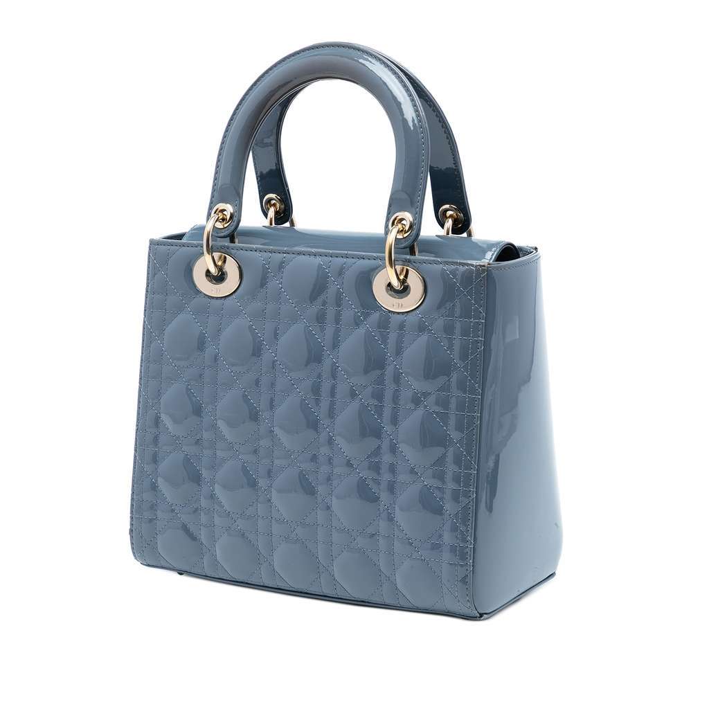 Dior Medium Patent Cannage Lady Dior Blue Leather Very good condition - Back View
