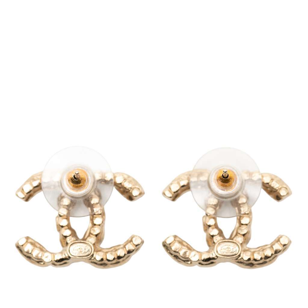 Chanel CC Gold Plated Faux Pearl and Rhinestone Push Back arrings Gold Metal Good - Back View