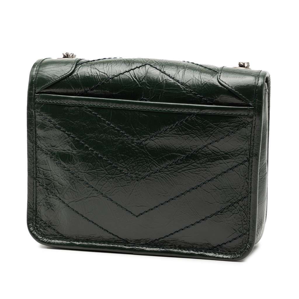 Saint Laurent Crinkled Calfskin Niki Wallet on Chain Green Leather Very good condition - Back View