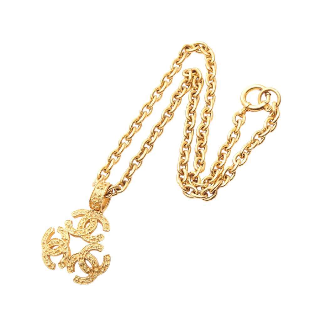 Chanel Gold Plated Triple CC Pendant Necklace Gold Metal Very good - Front View