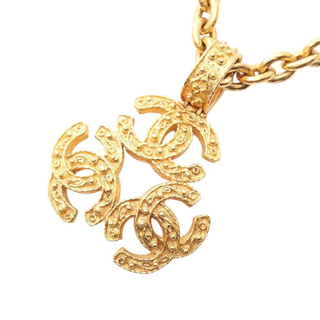Chanel Gold Plated Triple CC Pendant Necklace Gold Metal Very good - Back View