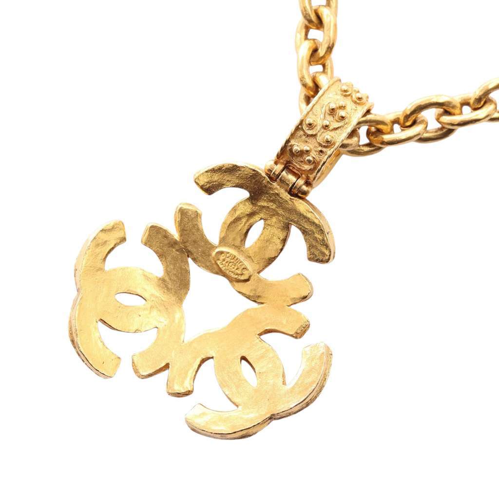 Chanel Gold Plated Triple CC Pendant Necklace Gold Metal Very good - Inside View