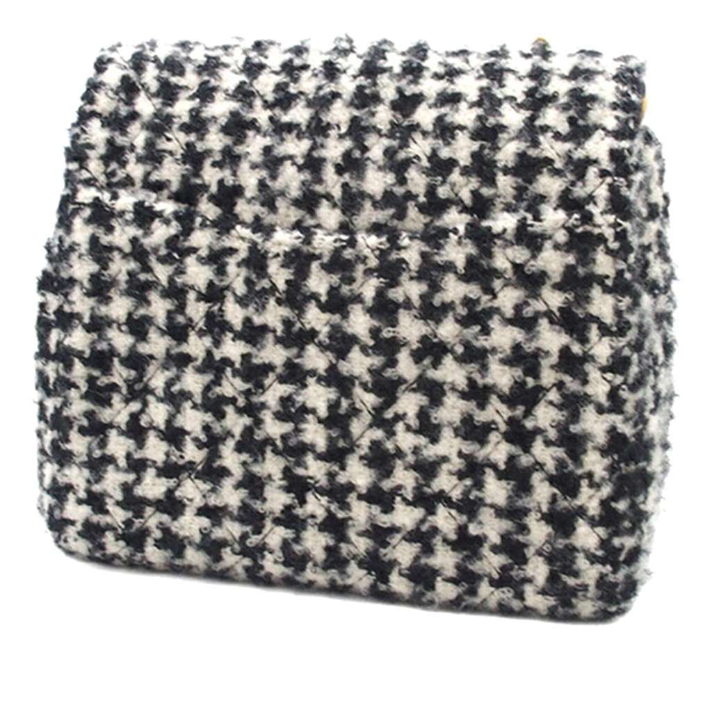 Chanel Mini Square Quilted Tweed Houndstooth Straight Single Flap Black Tweed Good - Back View
