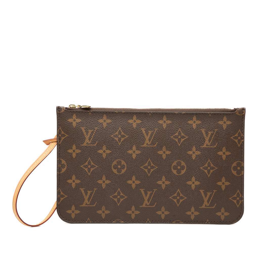 Louis Vuitton Monogram Neverfull Pouch Brown Good - Front View
