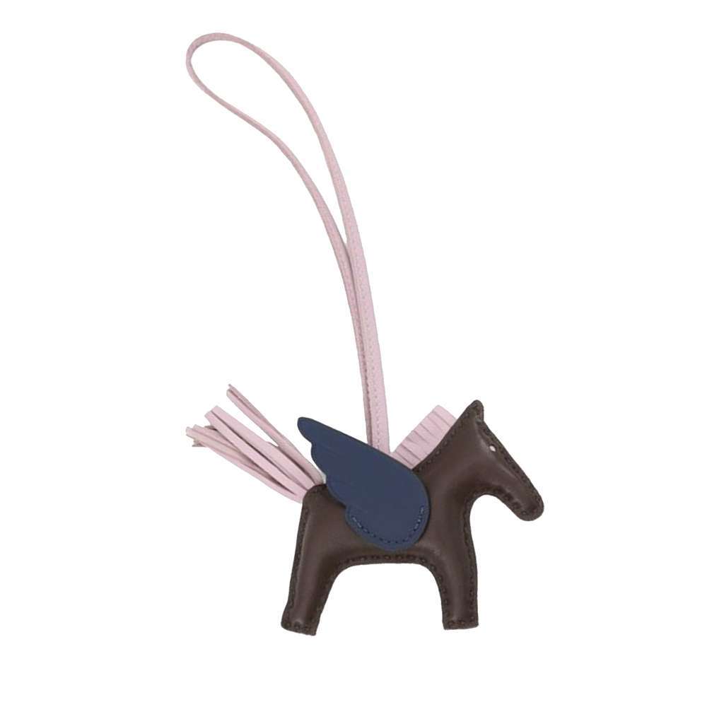 Hermès Milo Lambskin and Swift Grigri Rodeo Pegase Bag Charm PM Brown Leather Good condition - Back View