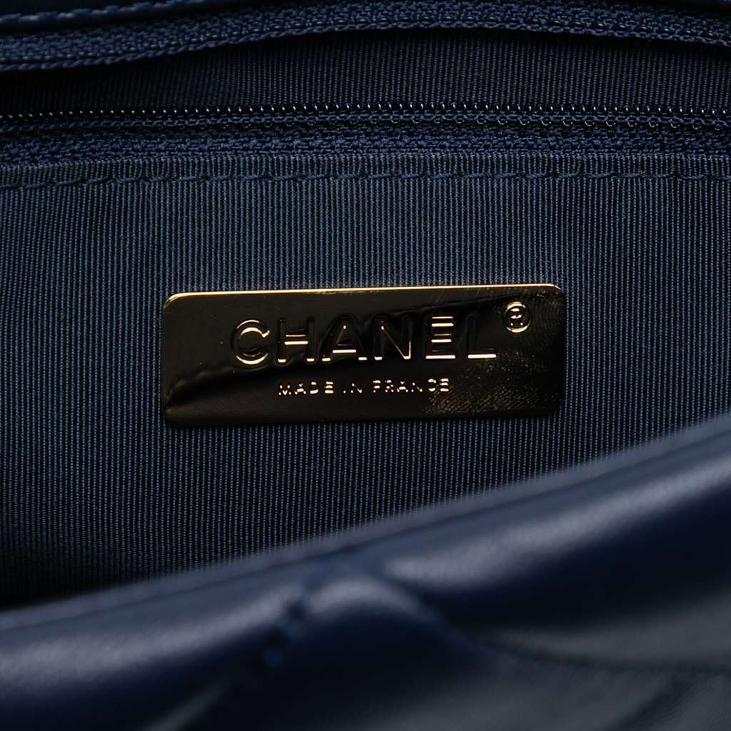 Chanel Large Lambskin 19 Flap Blue Leather Good - Box View